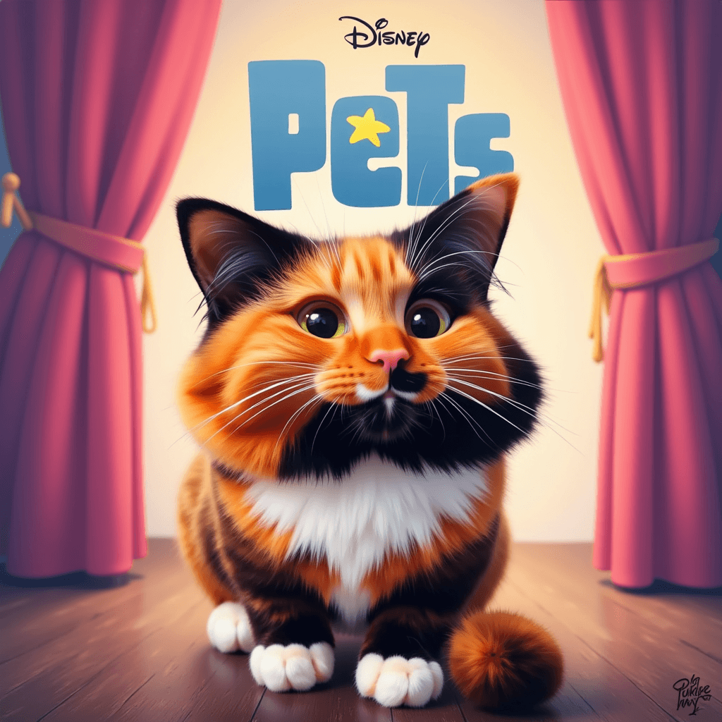 Pet portrait in Pixar animation style